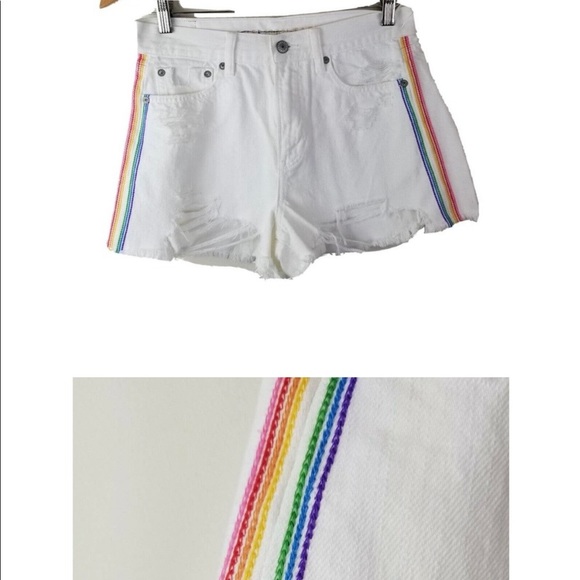 American Eagle "Super High Rise Festival" Shorts “pride” Jean Denim White 4 - Picture 1 of 3